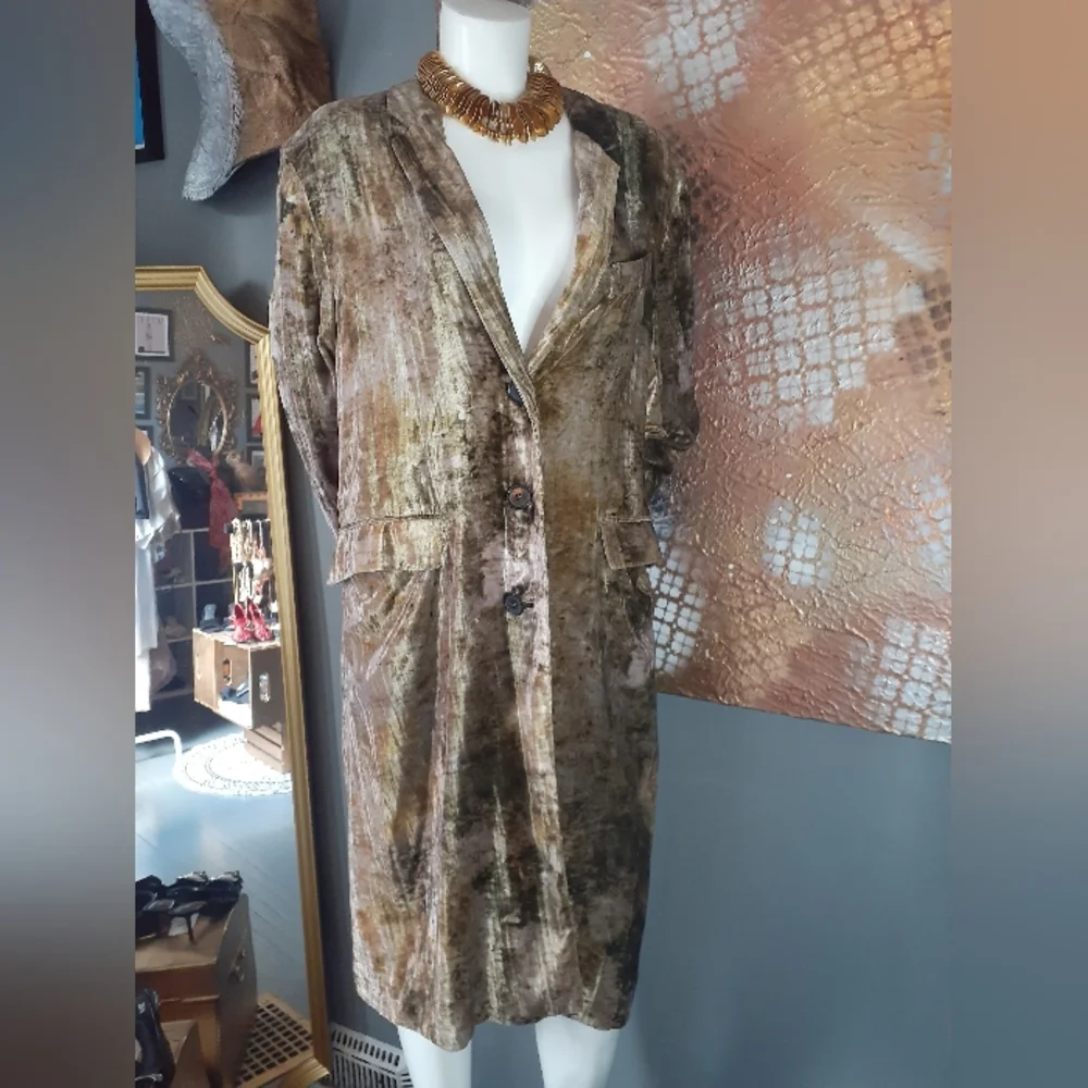 Zara Brown crushed Velvet Long Blazer L - Picture 8 of 8